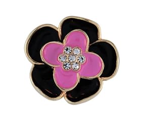 Geneva Women's Gold Black and Pink Flower Ring Watch
