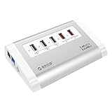 ORICO USB3.0ハブ 3+2ポート SuperCharger内蔵2急速充電ポート 電源アダプタ VL812チップ搭載 3.3ftケーブル付【スーパーチャージャー搭載】シルバー UH3C2