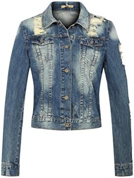Eurssto Juniors Basic Long Sleeve Ripped Trucker Denim Jeans Jacket Large Navy
