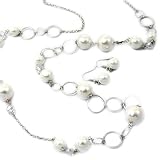 Glass Pearl and Crystal Long Necklace and Earrings Set Jewelry