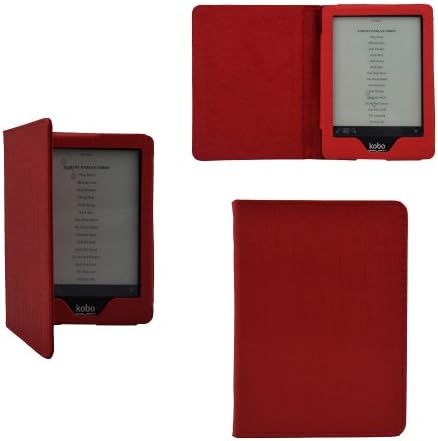 Premium Textured Folio Leather Cover with Auto Wakeup Sleep Mode for KOBO eReader GLO Edition (Red)