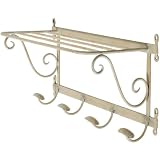 Ivory large metal shelf with 4 hooks, after French antique design