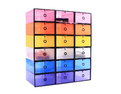 J&Y 18pcs/set Women Large Clear Plastic Shoes Box Foldable Shoe Storage Box for Men Storage Shoes Cabinet