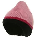 Three Tone Ear Flap Beanie-Pink Black Hot Pink W31S17C