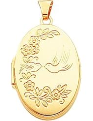 14K Gold Birds & Flowers Locket Pendant Jewelry New