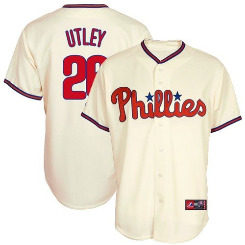 MLB Men's Philadelphia Phillies Chase Utley Ivory Alternate Short Sleeve 6 Button Synthetic Replica Baseball Jersey Spring 2012  (Ivory, Medium)