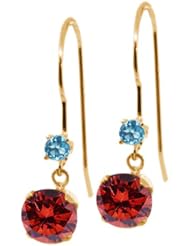 1.26 Ct Round Cognac Red Diamond Swiss Blue Topaz 14K Yellow Gold Earrings