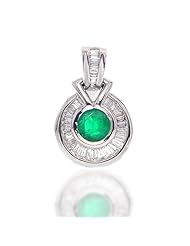 1.88 Ctw Diamond & Emerald Pendant in 18k Gold