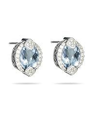 0.72 Cts Diamond & 4.80 Cts Aquamarine Earrings in 14K White Gold