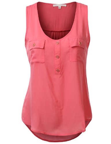 J.TOMSON Womens Sleeveless Blouse w/ Pockets