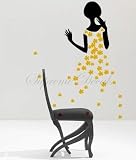 Made in US - Free Custom Color - Free Squeegee -Girl with flower dress(toward to her right) -- Wall Art Home Decors Murals Removable Vinyl Decals Paper Stickers