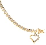 18k Over Sterling Silver 2tone Diamond & Metal Accents Heart Charm Bracelet