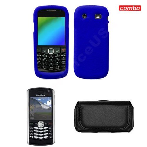 Blackberry pearl 9100 Combo Dark Blue Premium Feel Silicon Skin Case Faceplate Cover + LCD Screen Protector + Black Horizontal Leather Pouch for Blackberry pearl 9100