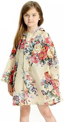 Children's Fashion Peony Print Waterproof Raincoat Lovely Poncho Jacket for Girls (Medium)