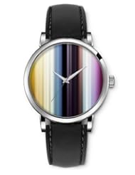 SPRAWL Aanalog Fashion Series Silver Ladies Watches of Genuine Black Leather Strap,Unique Wrist Watch for Women Girls Designed with Vertical color bars