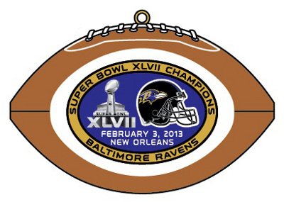 Baltimore Ravens Superbowl Super Bowl XLVII 47 Champions Champs Football Shaped Christmas Ornament