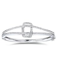 14K White Gold Pave Diamond Hinged Bangle Bracelet 7" (2 1/3cttw, SI Clarity, G Color)