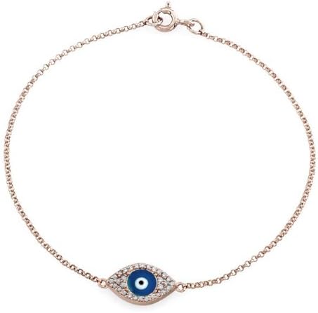 14k Rose Gold Diamond Evil Eye Enamel Bracelet