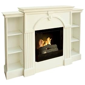 Marcus Antique White Gel Fireplace w  Bookcases by FireplaceKeeper