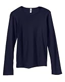 Bella Damskie Rib długim rękawem Okrągłe wycięcie pod szyją T-Shirt - Navy - Duży