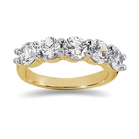 2.50 Prong Set 5 Stone Diamond Wedding Band in 18K Yellow Gold