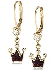 Molly Glitz Girls 14K Gold Plated Crystal Crown Dangle Leverback Earrings