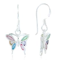 Multi-Colored Mother of Pearl Shell Butterfly Dangle Earrings