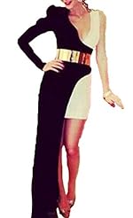 V-neck Jersey/Polyester/Spandex Summer Belted Asymmetric One Shoulder Cocktail Party Dress/Maxi Dress 