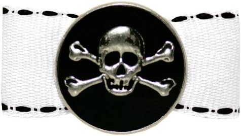 Hot Bows Cool Bones, White with Black Topstitch with 2 Latex Bands for Dogs