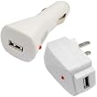 Cowon S9 Bundle Power Combo (4GB, 8GB, 16GB) USB Car Charger White and USB Wall / Travel / AC Adapter Charger White
