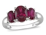 Sterling Silver Created Ruby 3-stone Ring