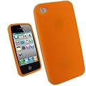 igadgitz Silikon Hülle Etui Case Schutzhülle Tasche in Orange für Apple iPhone 4 HD 16gb & 32gb + Display Schutzfolie