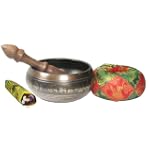 Exquisite 4 Inch Tibetan Singing Bowl Made in Nepal with Wooden Striker, Satin Cushion, and Free Roll of Prayer Flag $39.99
