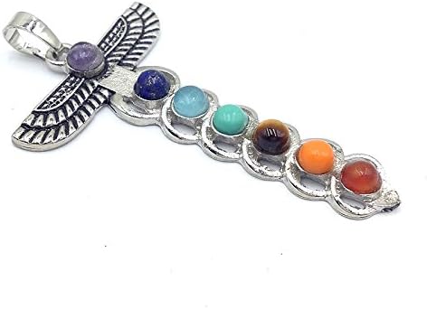 ROVAO 7 Chakra Natural Crystal Eagle Wings Power Healing Point Chakra Pendant with 22" Stainless Steel Chain for Necklace