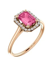 18K Rose Gold 7.00x5.00mm Emerald Cut Pink Tourmaline and Diamond Halo-Style Ring -- LIFETIME WARRANTY