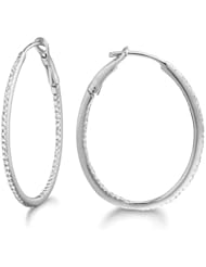 Micro Prong Set 14KT White Gold Diamond .30 CT Oval Hoop Earring