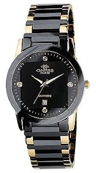 Oniss #ON606-LG Women's Paley Faceted Crystal Black Ceramic Watch with Gold Trim
