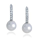 Sterling Silver Cubic Zirconia and Freshwater Cultured Pearl Drop Earrings by Cheline