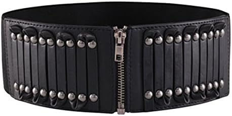 Herebuy - Vintage Leather Elastic Waist Belt Fashion Wide Belts for Women (Black3)