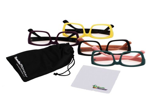 Bundle Monster 4pc Mens Womens Nerd Retro Fashion Clear Rectangle Wayfarer Non Prescription Glasses