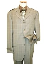 Steve Harvey Taupe Plaid Super 120's Wool Wideleg Suit By Zanetti