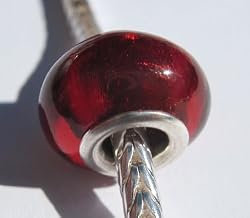 Murano Style Glass Silver Foil Lampwork Bead Fits Pandora Red Frost (1)