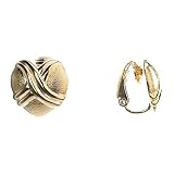 Image of 18kt Gold over Sterling Silver Heart Swirl Design Cross Center Rough + High Polish Clip On Earrings
