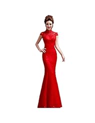 Mermaid Short Sleeves Lace Beaded Evening Dress/Wedding Party Dress 