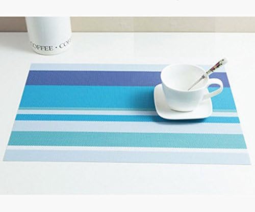Lycium Striped Design PVC Insulation Heat Insulation Stain-resistant Dining Room Placemats for Table - Set of 4 (Stripe-Sky Blue)