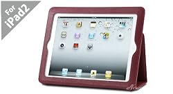 Acase(TM) iPad 2 100% Genuine Leather EZ Carry Case with 3 in 1 built in Stand for Apple iPad 2 2nd Generation WiFi / 3G Model 16GB, 32GB, 64GB NEWEST MODEL (RED)