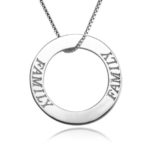 Sterling Silver "Family" Open Circle Pendant, 17"