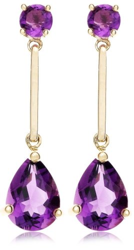 14k Yellow Gold Amethyst Drop Earrings