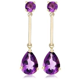 14k Yellow Gold Amethyst Drop Earrings by 
