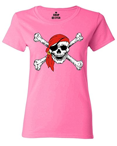 Shop4Ever Jolly Roger Skull & Crossbones Women's T-Shirt Pirate Flag Shirts